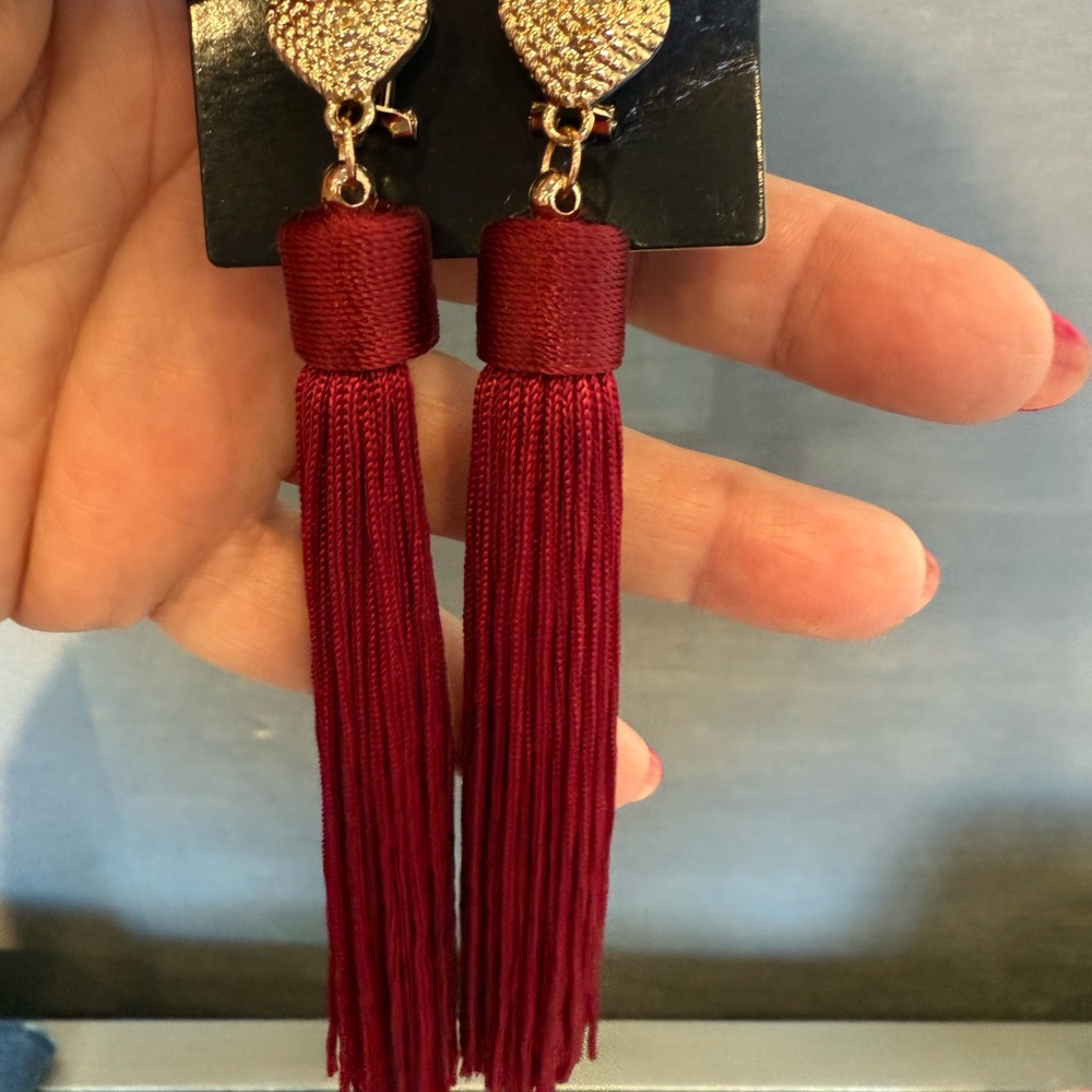 Lulu's Burgundy Tassel Earrings